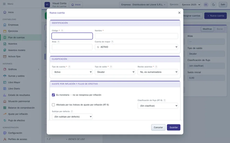 La ficha de una cuenta nueva