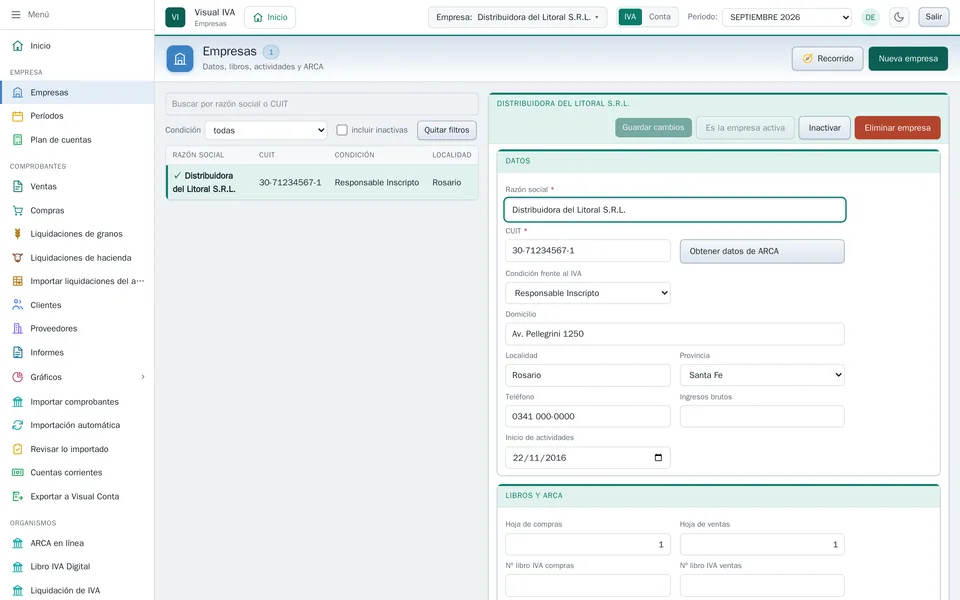 Lista de empresas con la ficha a la derecha