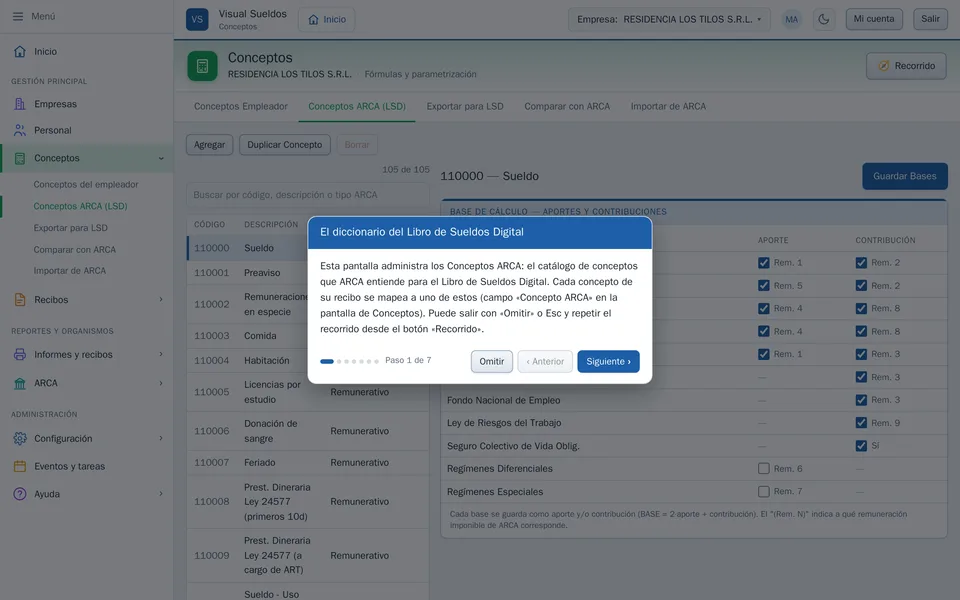 Conceptos ARCA con sus bases imponibles