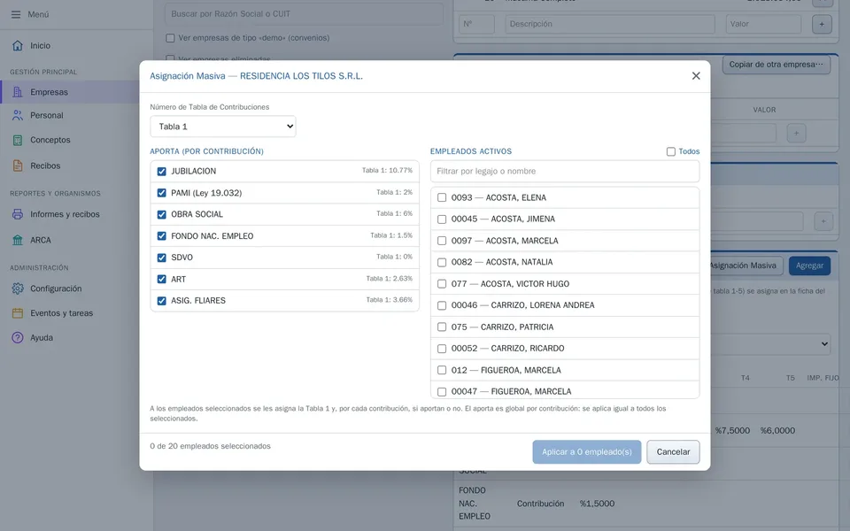 Asignación masiva de contribuciones