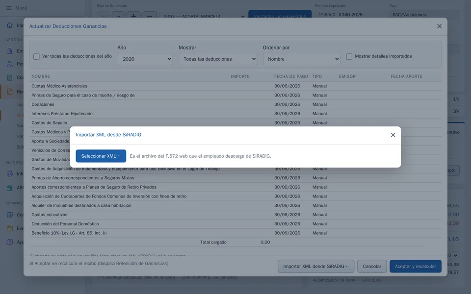 Importar el XML de SiRADIG