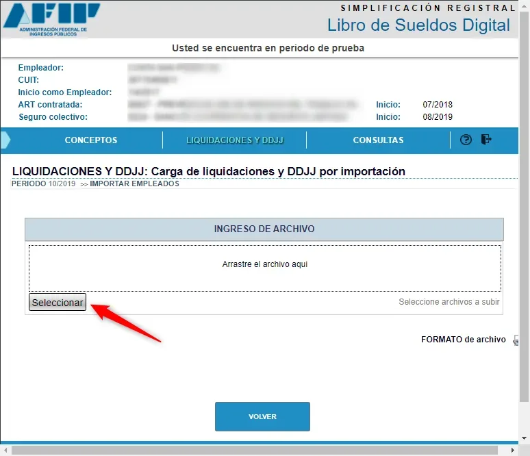 ARCA: seleccionar el archivo