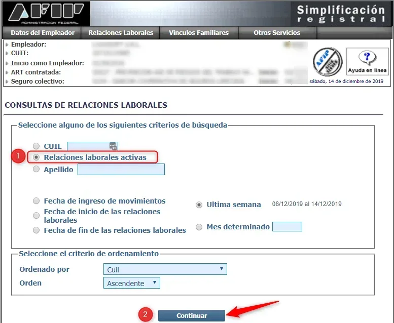 ARCA: relaciones laborales activas