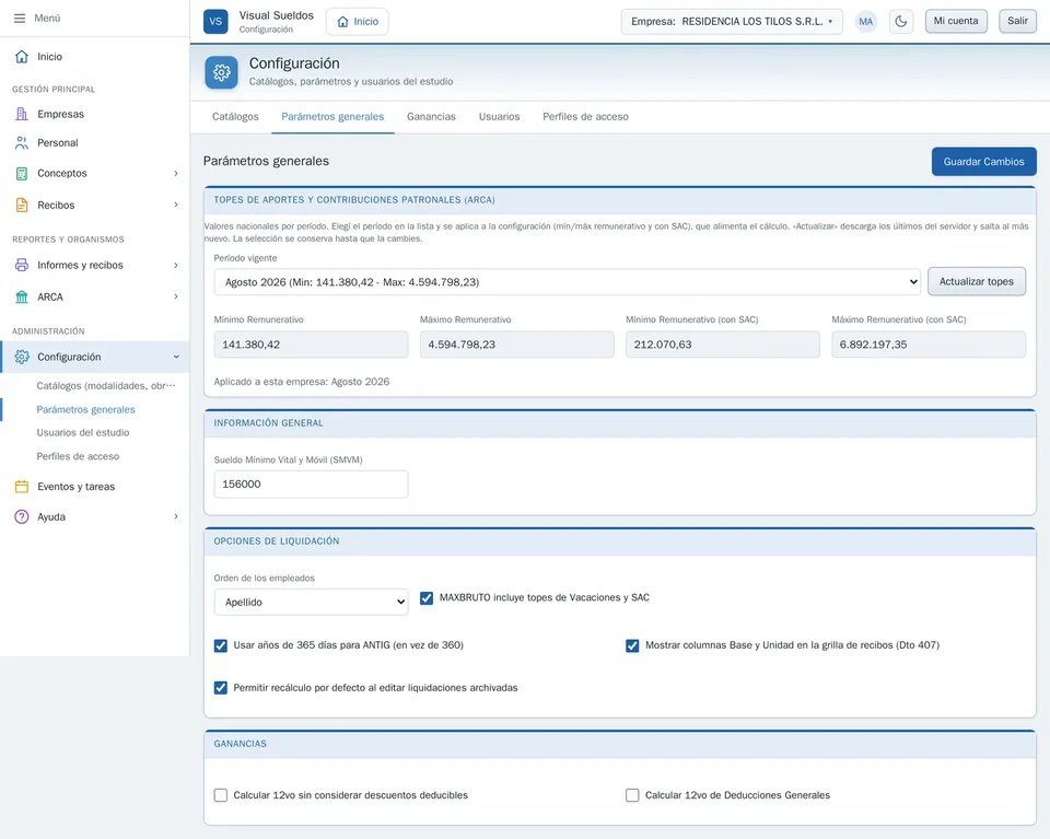 Parámetros generales