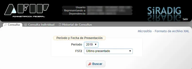 SiRADIG Empleador: elegir el período